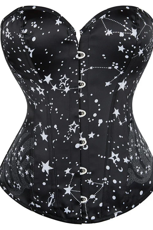 TightgameBlack Strapless Lace-Up Stars Prints Bustier Corset Top