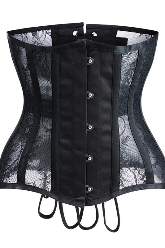 TightmixBlack Lace Sheer Lace-Up Underbust Corset Top