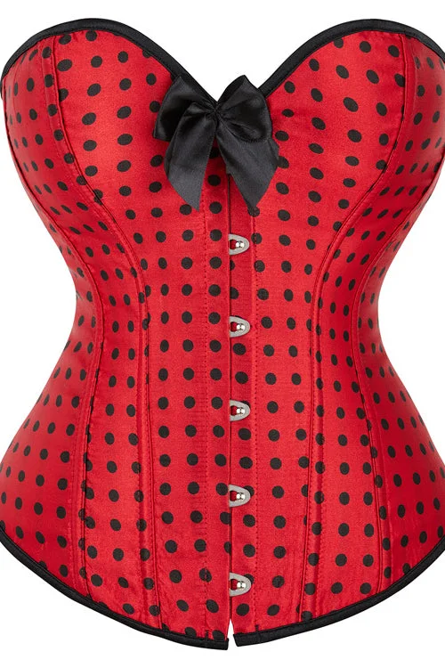 TightchainRed Strapless Dots Lace-Up Bustier Corset Top with Bow