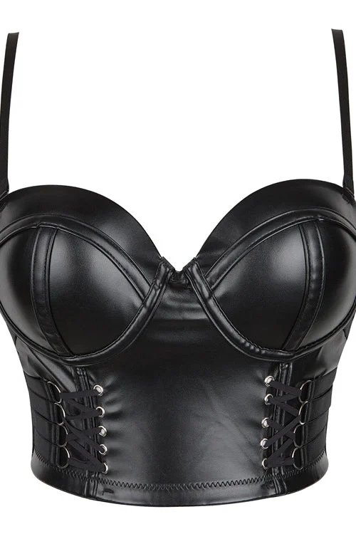 TightcompetitionGothic Black PU Leather Straps Bustier Corset Top