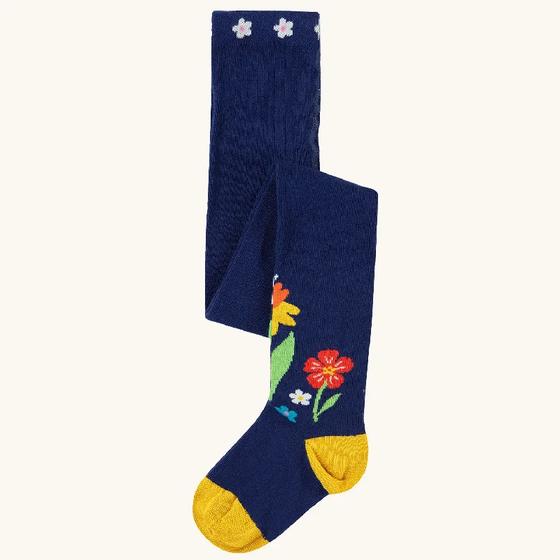 TightstrapFrugi Little Norah Tights - Navy Blue / Flowers