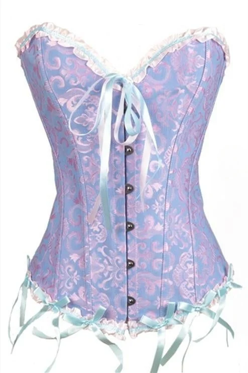 TightcurlLavender Floral Strapless Ruffled Bow Tie Lace-Up Bustier Corset Top