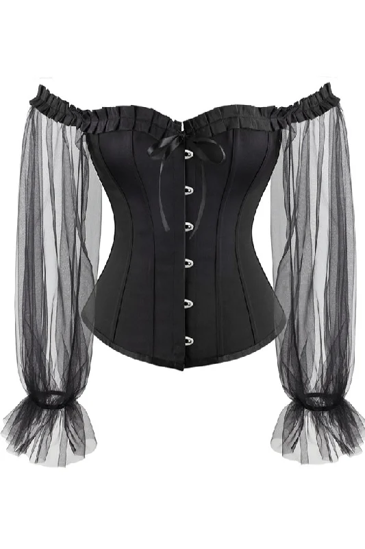 TightmatchGothic Black Off-Shoulder Illusion Long Sleeves Corset Top