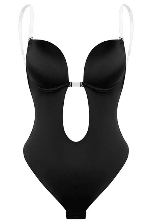 TightseamBlack Deep V Neck Straps Bodysuit Corset Top