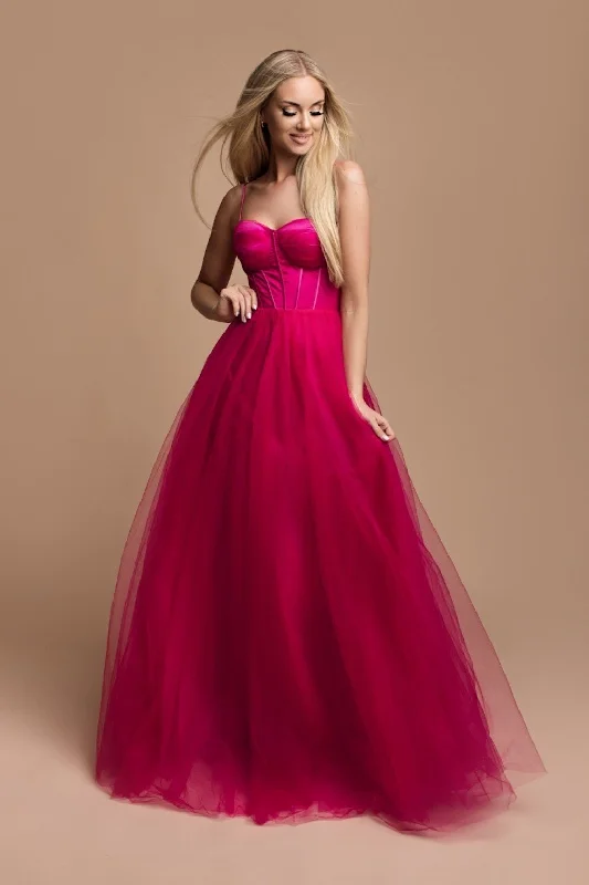 TightlyLong Tulle Prom Dress with an Adjustable Lace-Up Back