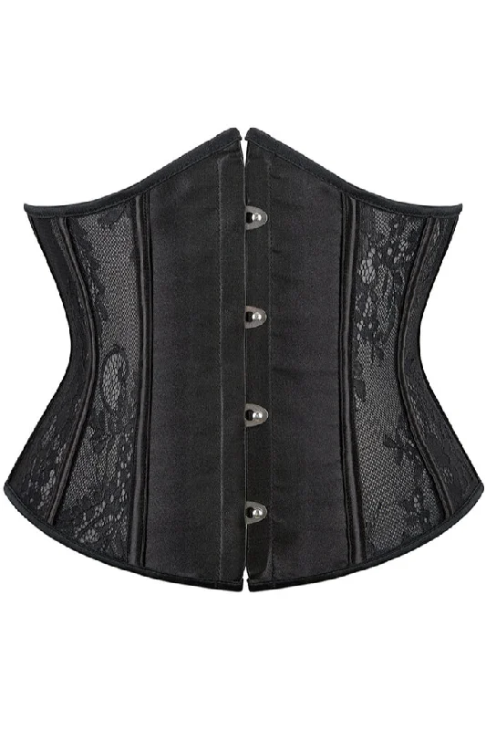 Black Jacquard Lace-Up Underbust Corset Top