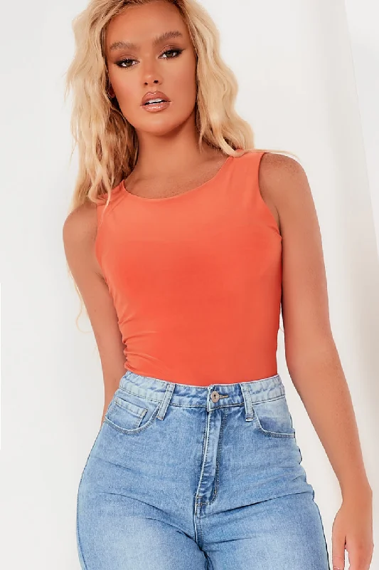 TightnetworkQuinn Bright Orange Sleeveless Slinky Bodysuit