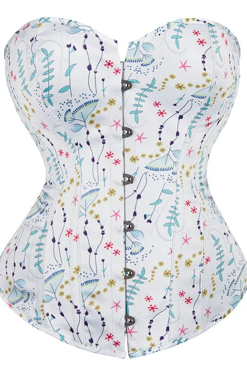 TightensembleWhite Floral Prints Strapless Lace-Up Bustier Corset Top