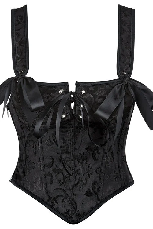 TightseamBlack Lace-Up Bow Tie Floral Bustier Corset Top