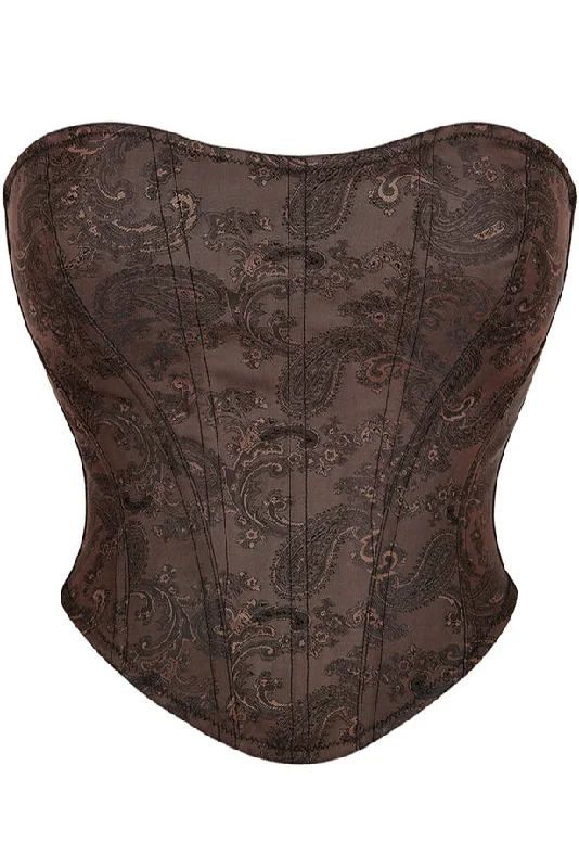 TightstrategyDark Brown Strapless Jacquard Bustier Corset Top