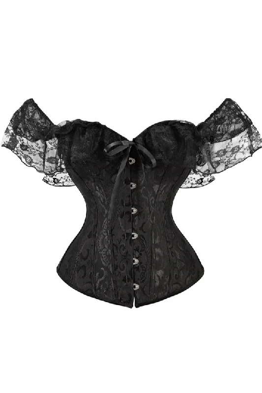 TightwadBlack Lace Off-the-Shoulder Lace-Up Bustier Corset Top