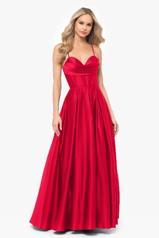 Tighthold"Liza" Lamour Satin Draped Corset Tieback Gown