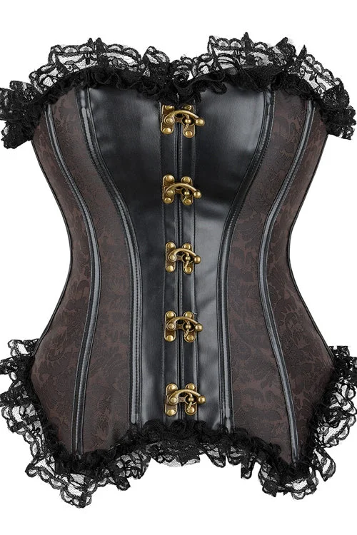 TightbudgetBlack Strapless Leather Lace Ruffled Lace-Up Bustier Corset Top