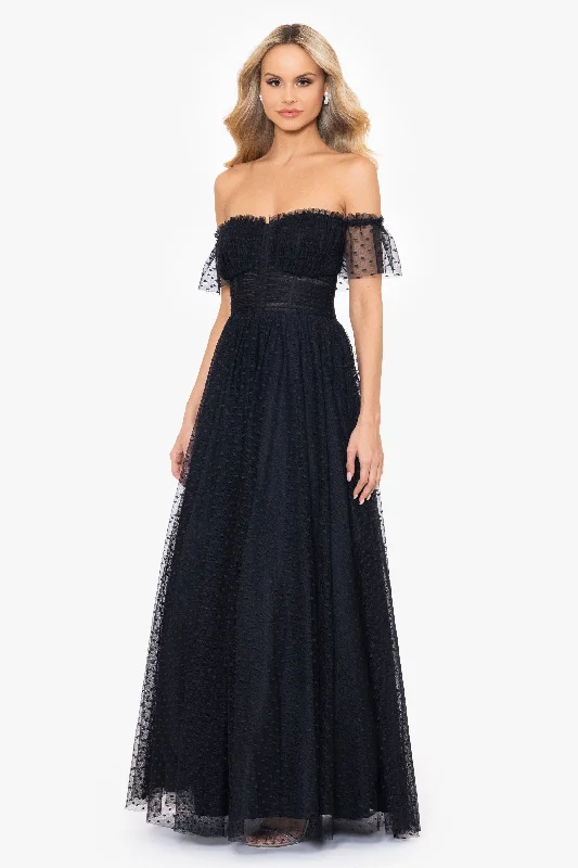 Tightglove"Edie" Dot Mesh Off the Shoulder Ballgown