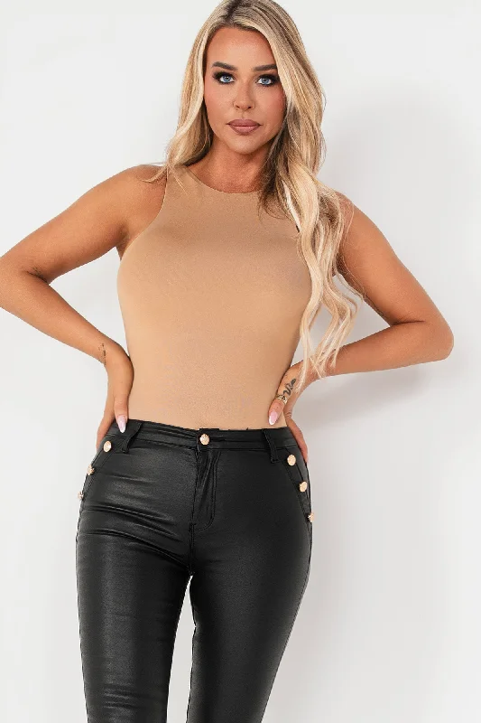 TightmixPrim Camel Slinky Sleeveless Bodysuit