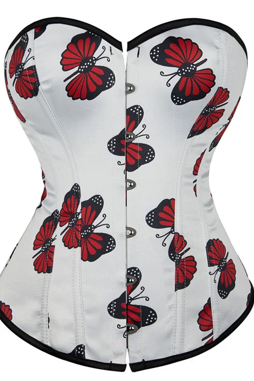 TightoffenseWhite Butterfly Strapless Lace-Up Bustier Corset Top