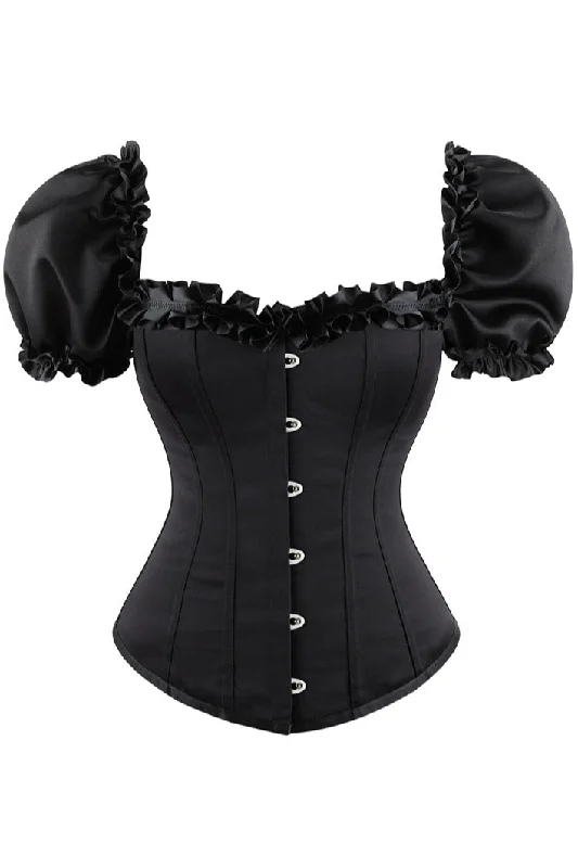 TightgloveBlack Puff Sleeves Lace-Up Corset Top