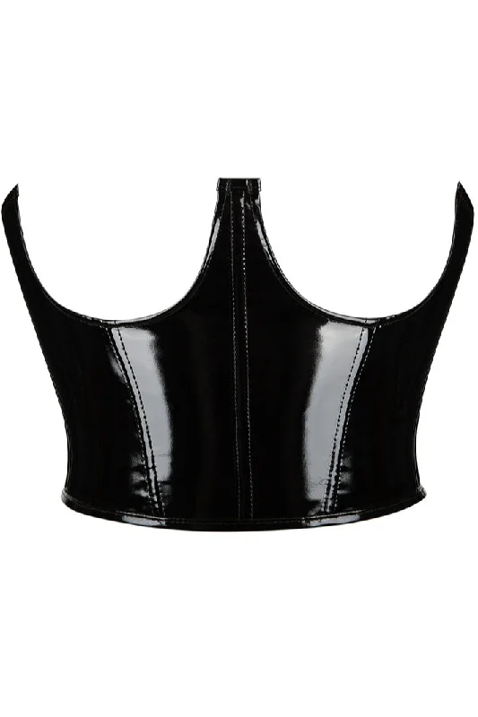 TightsyncBlack Leather Lace-Up Underbust Corset Top