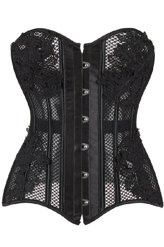 TightbandBlack Strapless Mesh Appliques Lace-Up Bustier Corset Top