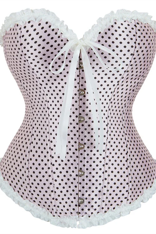 TightbeatPink Ruffled Strapless Lace-Up Dots Bustier Corset Top