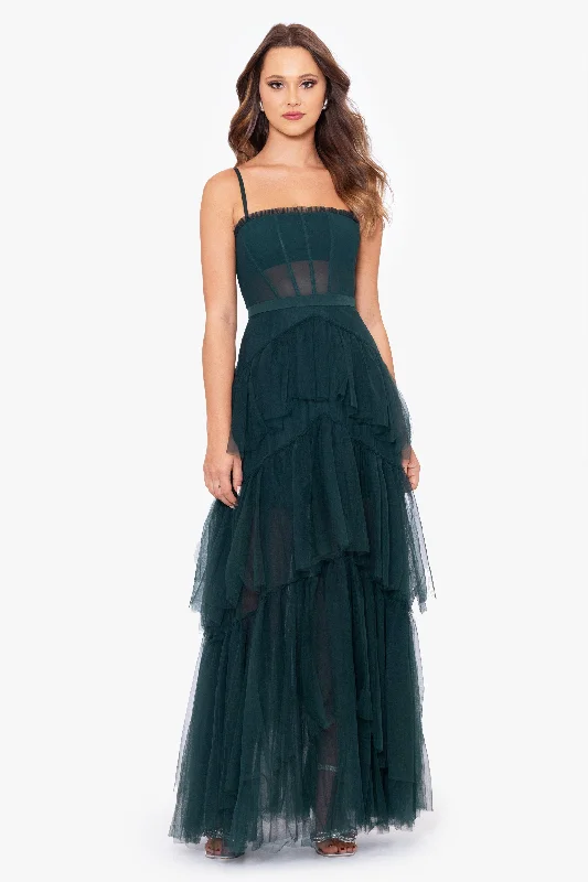 Tightoffense"Jasmine" Long Spaghetti Strap Mesh Corset Gown