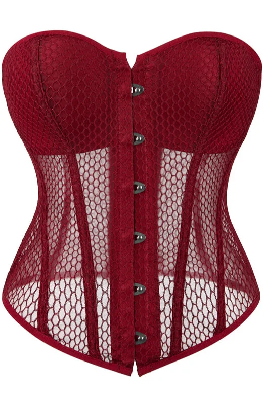 TightmelodyRed Strapless Mesh Lace-Up Bustier Corset Top