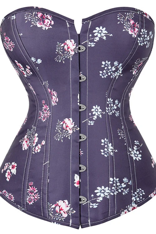 TightensemblePurple Strapless Floral Lace-Up Bustier Corset Top