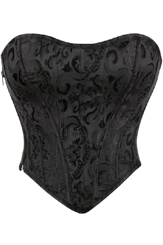 TightgrooveBlack Strapless Jacquard Lace-Up Bustier Corset Top