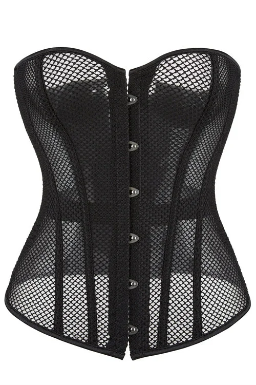 TightlaceBlack Strapless Sheer Mesh Boned Lace-Up Bustier Corset Top