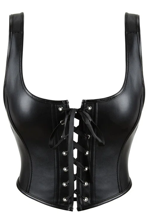 TightnessBlack PU Leather Lace-Up Retro U Neck Bustier Corset Top