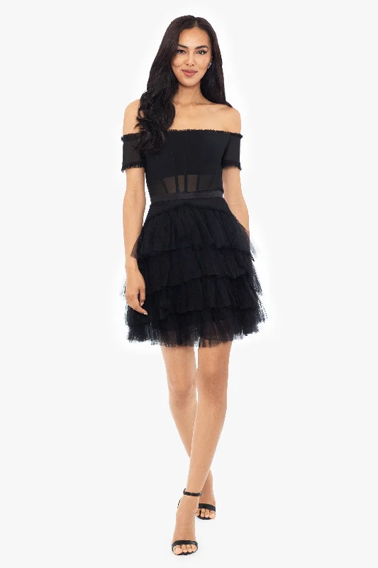 Tightmix"Priscilla" Off the Shoulder Tiered Mesh Short Dress