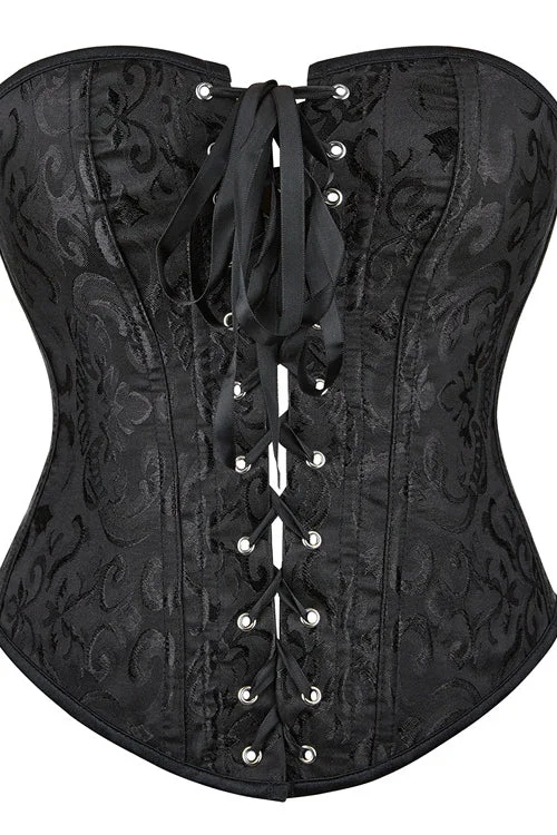 TightscheduleBlack Floral Lace-Up Strapless Boned Bustier Corset Top