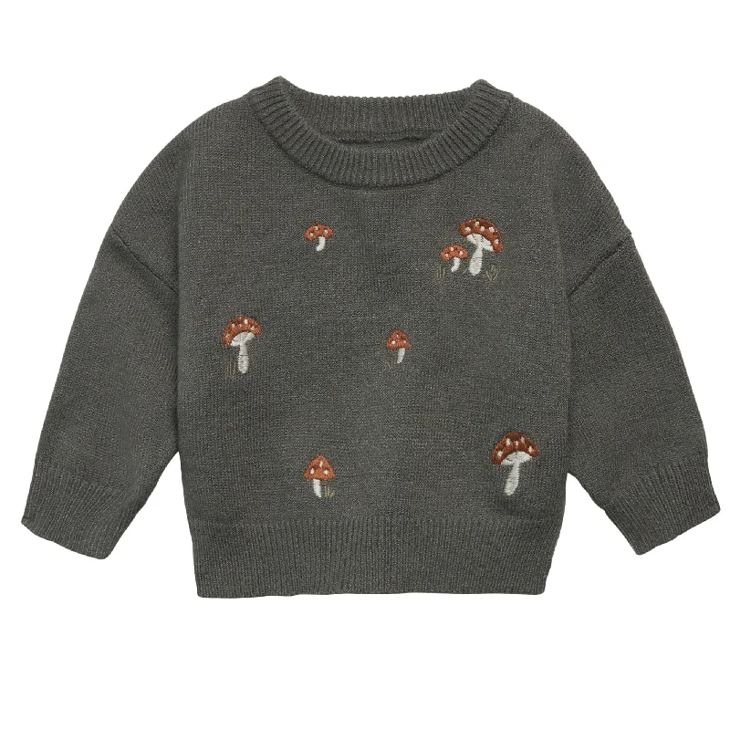 Baby Boys Dark Green Embroidered Mushrooms SweaterBamboo Knit Tops