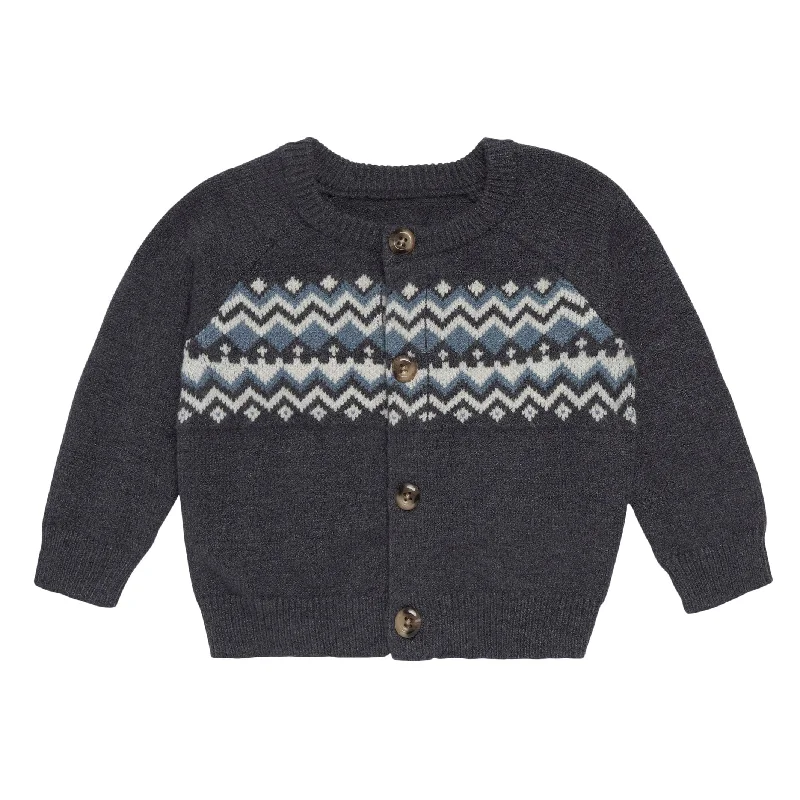 Baby Boys Dark Grey Heather Fair Isle SweaterAsymmetrical Knit Tops