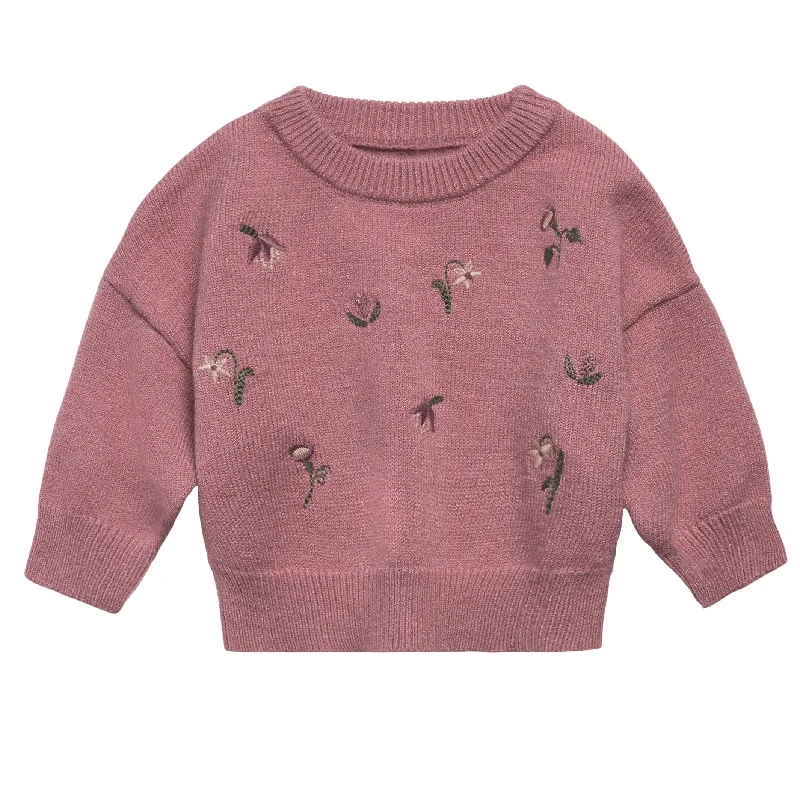 Baby Girls Rose Floral Embroidered SweaterHiking Knit Tops