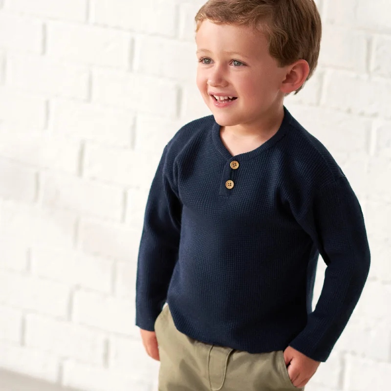 Infant & Toddler Boys Blue Henley SweaterStudded Knit Tops