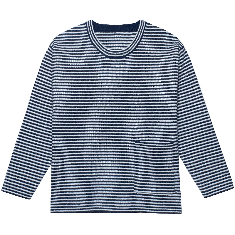 Infant & Toddler Boys Blue Striped Sweater with PocketLeather-Paneled Knit Tops