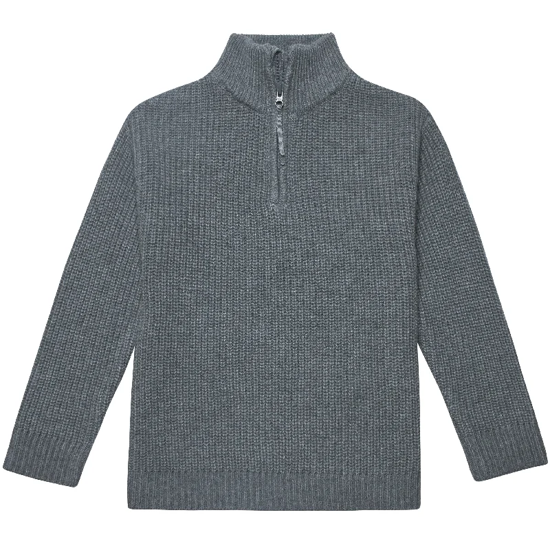 Infant & Toddler Boys Dark Gray Zip Front SweaterAcrylic Knit Tops