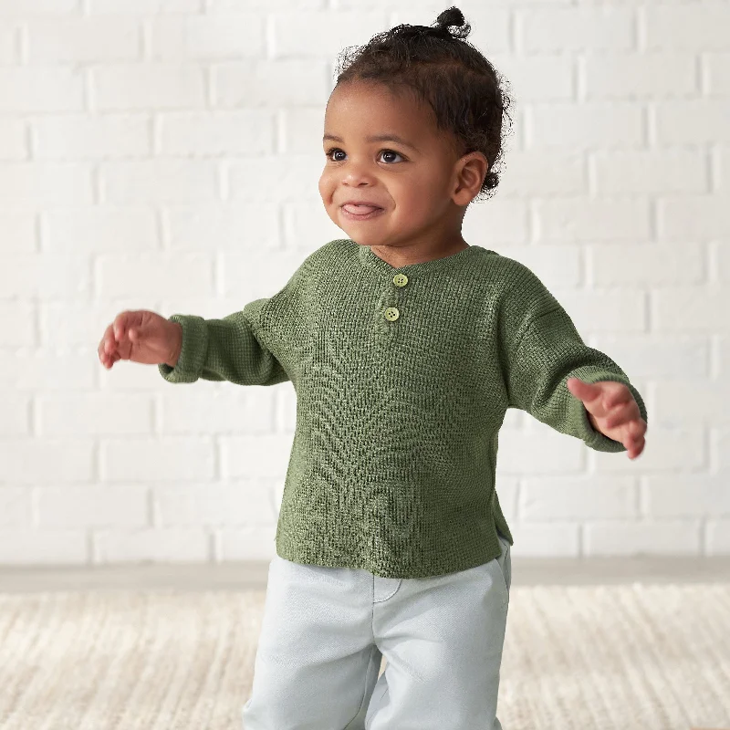 Infant & Toddler Boys Green Henley SweaterPainted Knit Tops