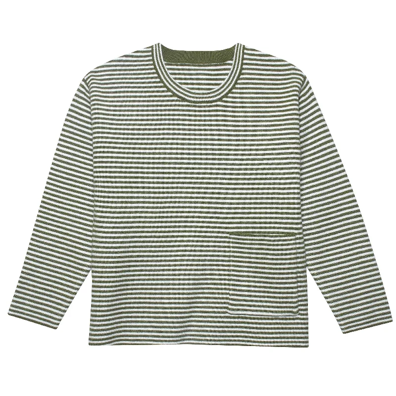 Infant & Toddler Boys Green Striped Sweater with PocketV-Neck Knit Tops