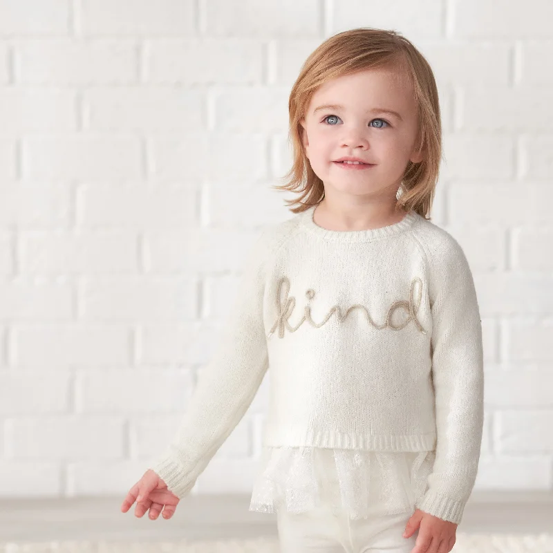 Infant & Toddler Girls White Sweater With Tulle TrimFleece Knit Tops