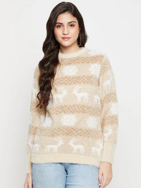 Women's Casual  Brown Round neck Pullover SweaterTravel Knit Tops