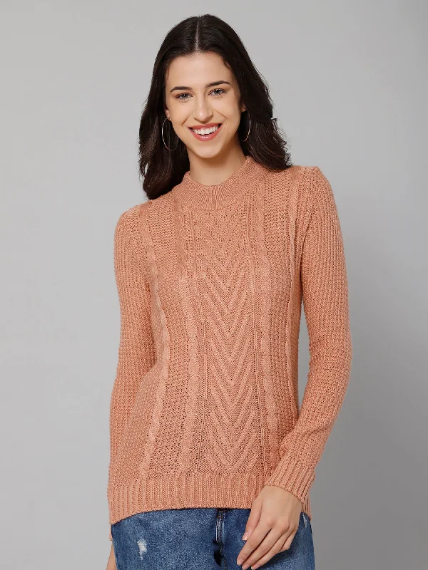 Women's Casual  Peach Round neck Pullover SweaterPunk Knit Tops