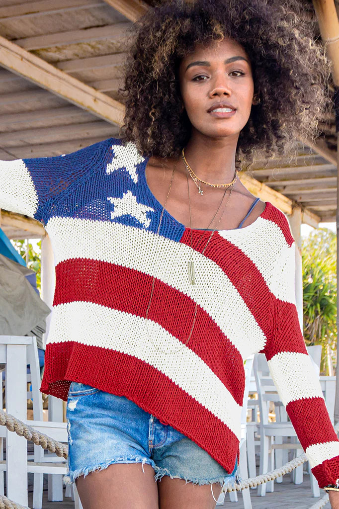 Chunky Flag V CottonCable Knit Tops