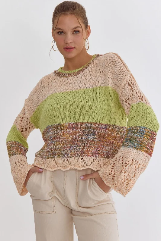 Colorblock Knitted SweaterOrganic Cotton Knit Tops