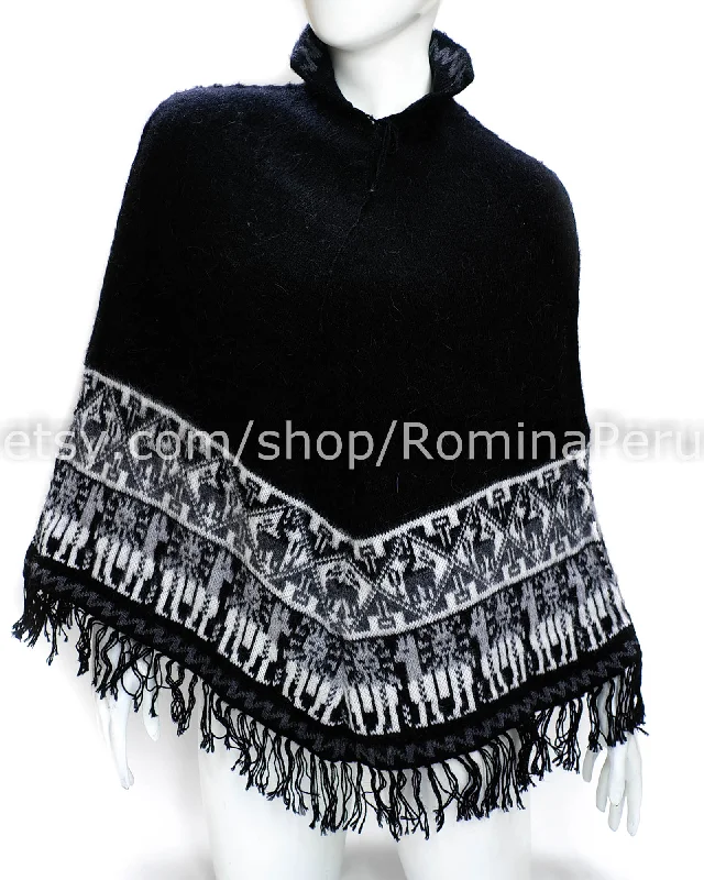 Cozy Alpaca Poncho for WomenColorblock Knit Tops