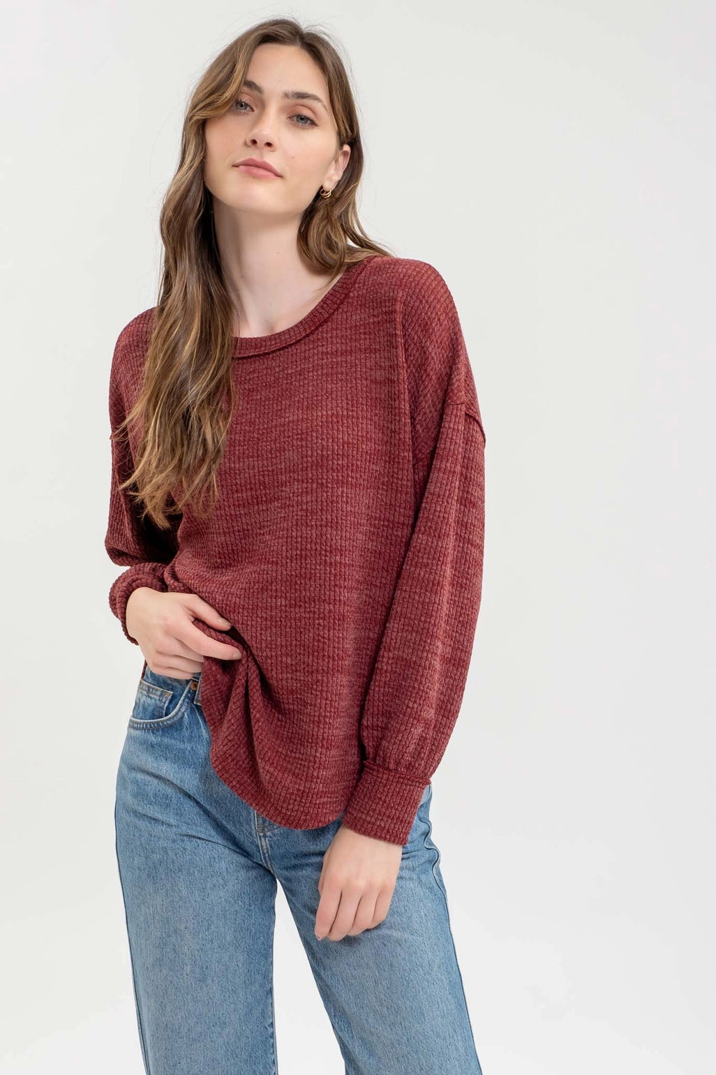 Drop Shoulder Long Sleeve Sweater Knit TopHooded Knit Tops