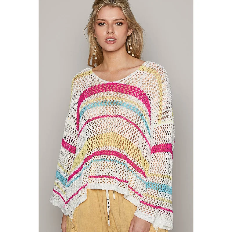 Long Sleeve Stripe SweaterAngora Knit Tops