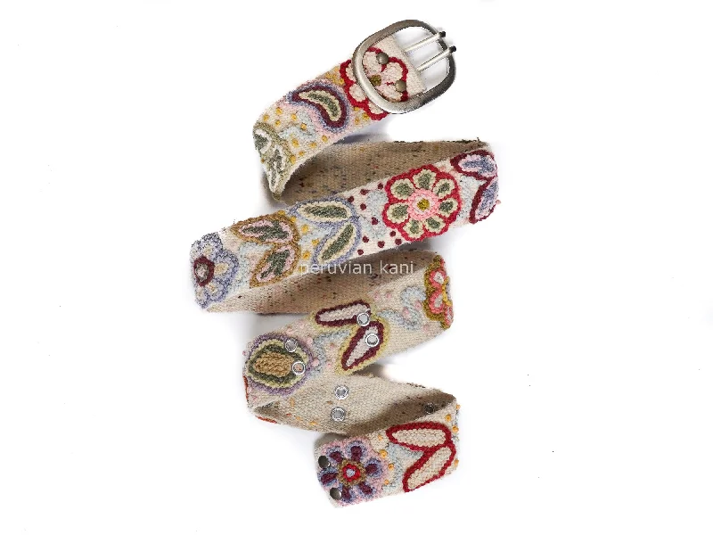 Pachamama belt - Ivory embroidered belt organic dyesAsymmetrical Knit Tops