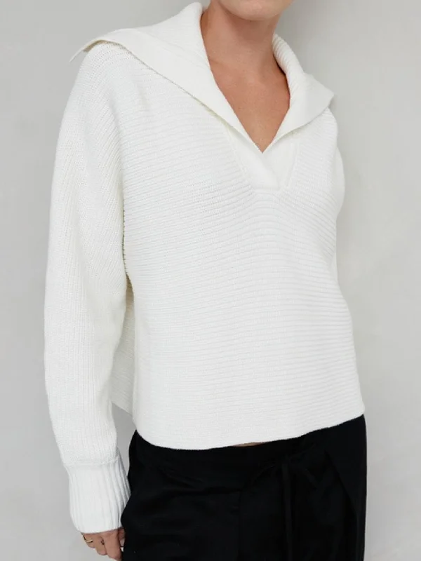 Simone Collared Sweater WhiteCultural Knit Tops